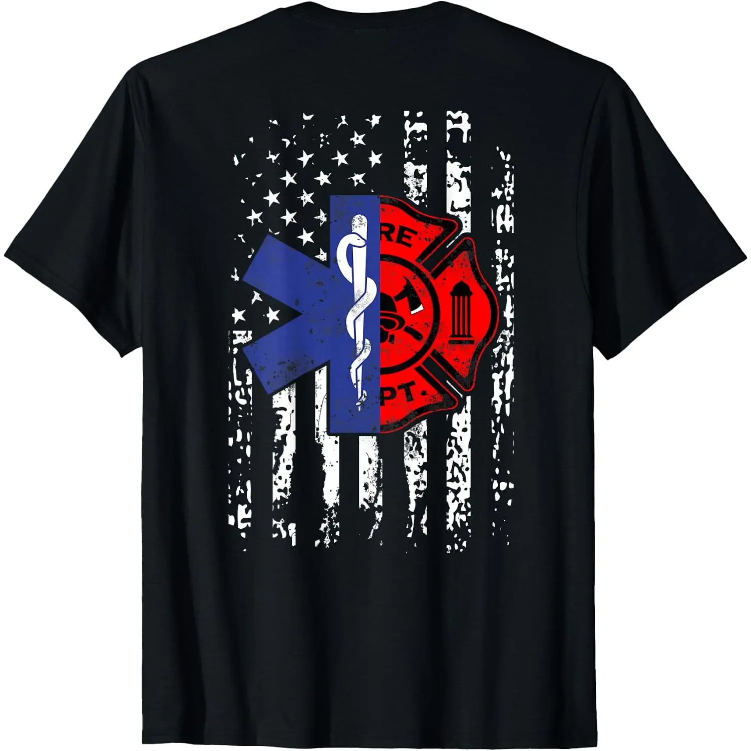 EMT Firefighter Graphic T-Shirt, Emergency Medical Service Rescue Print Short Sleeve Cotton Tee, Fire Rescue Workwear Casual Shirt