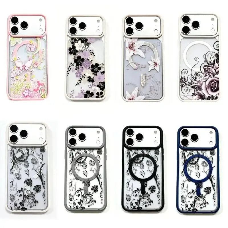 MagSafe Vintage Floral & Music Notes Aesthetic Tough Phone Case, Premium TPU Wear-Resistant Anti-Slip Waterproof Cover for iPhone 11-17 Pro Max, Samsung S21-22, Pastel Cottagecore Crystal Magnetic Design Protection