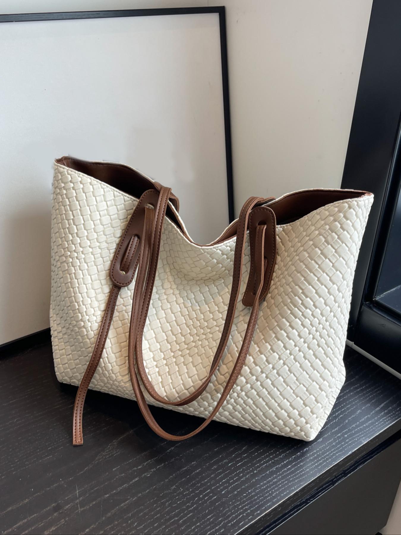 Women's Solid Color Design Tote Bag, Fashionable Large Capacity Shoulder Bag for Daily Life, Casual Trendy Versatile High-quality Daily Commuting Bag, Casual Commuter Bag