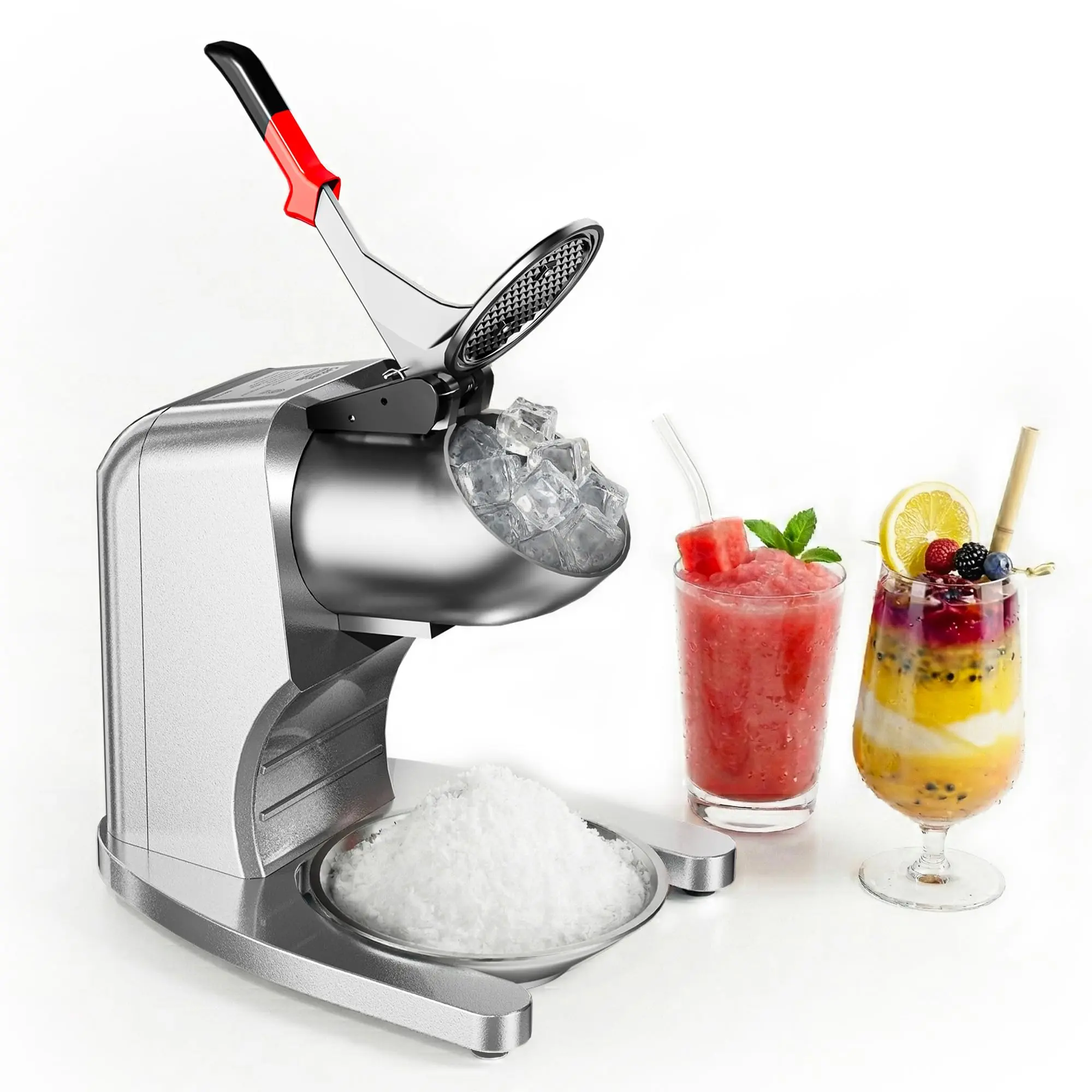 GAOMON Corded Commercial Electric Ice Crusher - 350W Power, 4 Stainless Steel Blades, 250lbs/hr Capacity, Splash-Proof Cover, Stainless Steel Bowl, Commercial Look, Fast Shaving for Home Party, Cafe