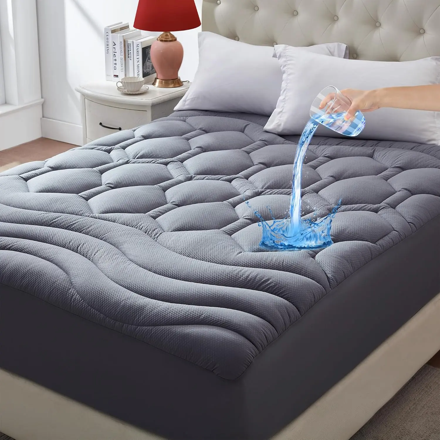 Size Mattress Pad , Pillow Top Cooling  Mattress Topper for Single Bed, Pee Proof Mattress Protector Cover Quilted Fitted with 8-21" Deep Pocket (39x75 inch, Grey)