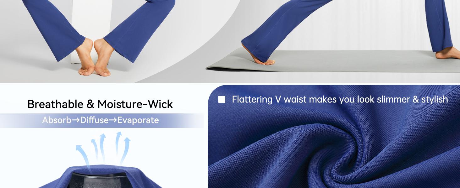 baleaf Petite-Fit Women's High-Waisted Knit Flared Pants-Crossover Waistband, Pockets, Breathable & Moisture-Wicking-Ideal for Yoga, Fitness, and Casual Wear [PC:dbh095]