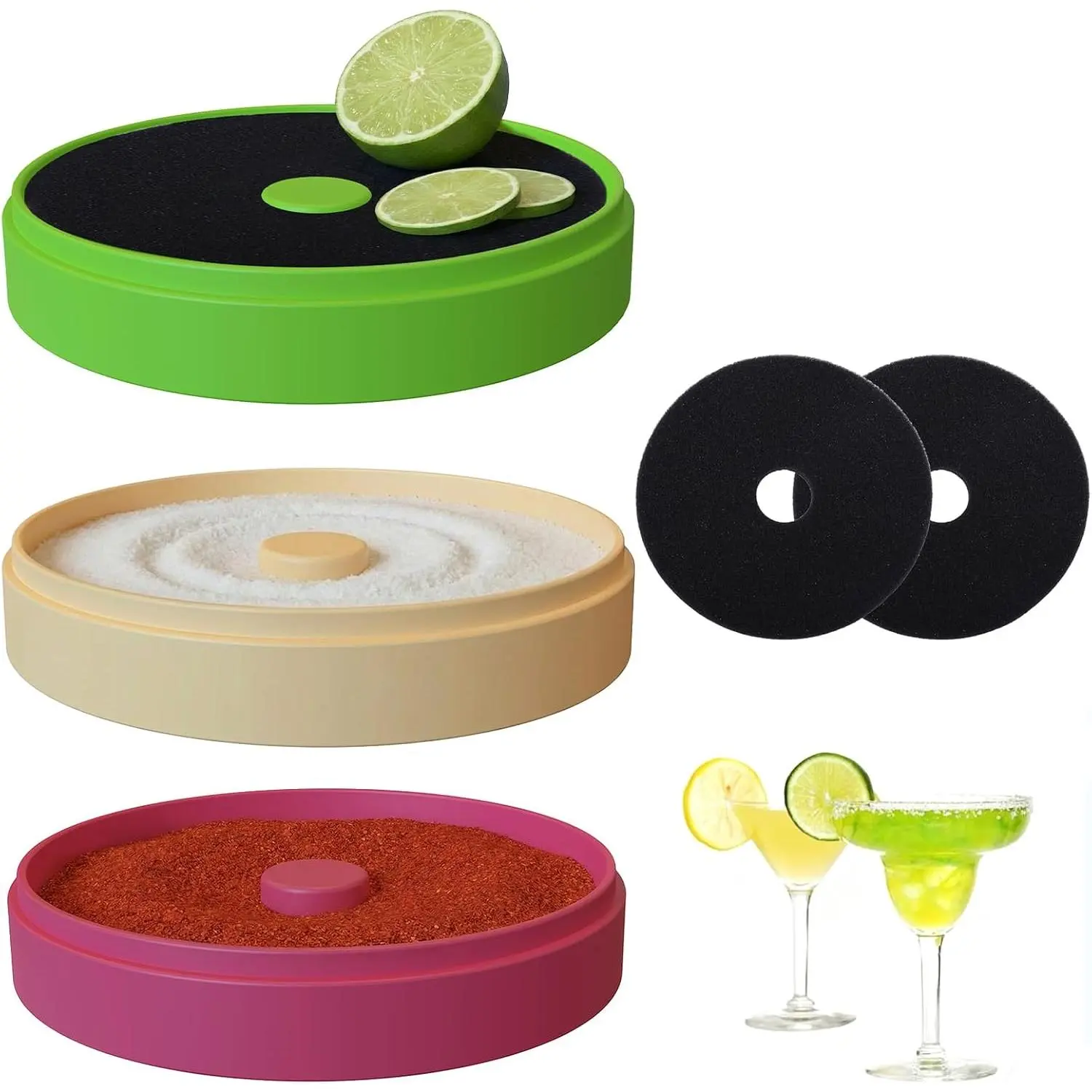 Margarita Salt Rimmer Set, 3-Tier Glass Rimmer Holds Lime Juice Salt Sugar, Easy-Clean Bar Accessories with 2 Sponges, Salt Rimmer for  Margarita Glasses & Drink Decorations