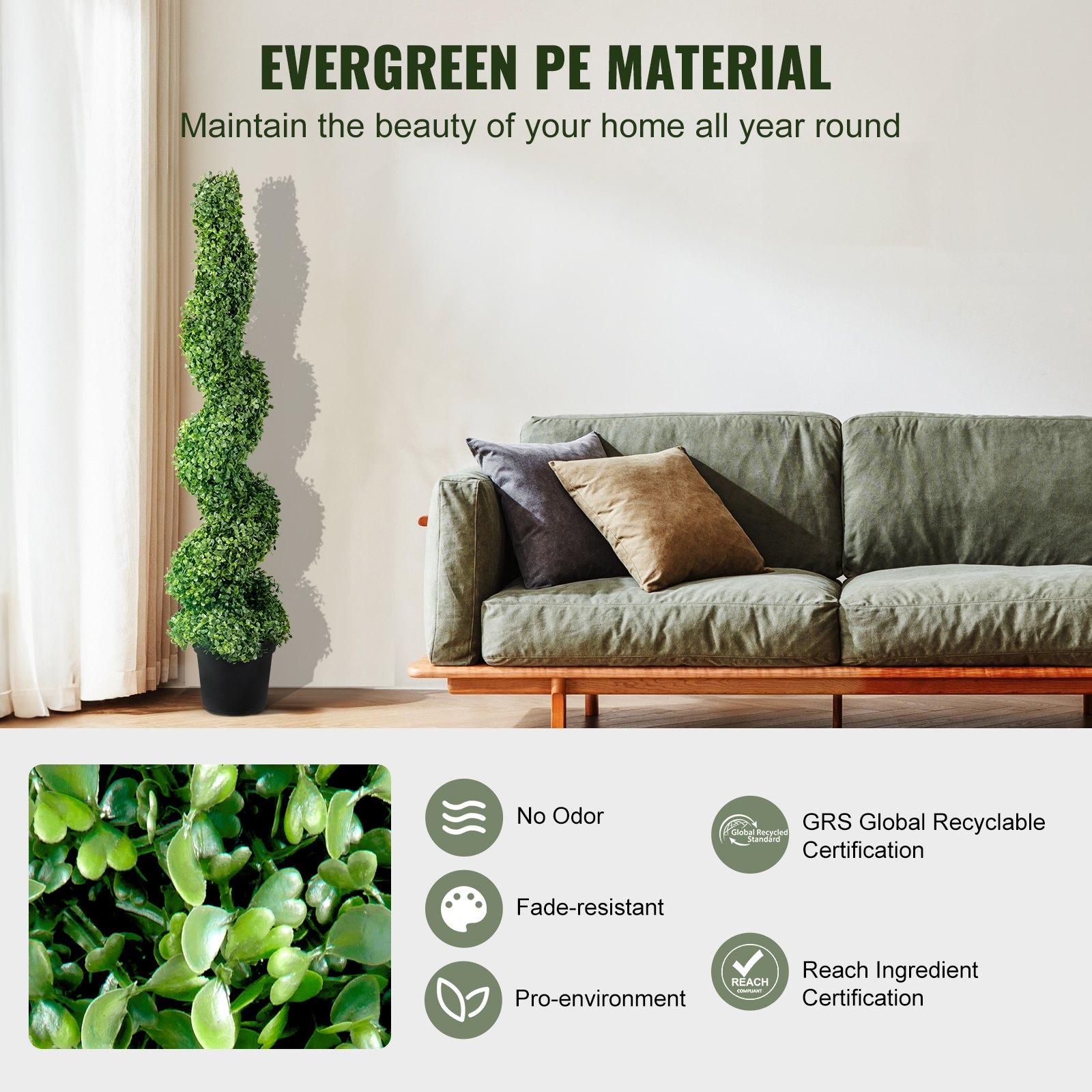 VEVOR 2 pcs. Artificial Boxwood Tower Topiary Spiral Artificial Plant 122cm high Decorative Plant Green Plastic PE Iron Topiary Plants incl. 10 pcs. Replacement Leaves