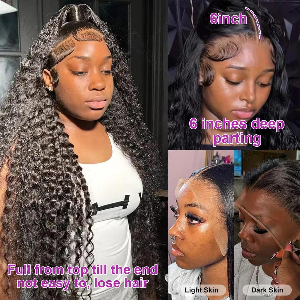 Women's Human Hair Half Wig - HD Wigs, 250% Density 40Inch Deep Wave, 13x4/13x6 360 Full Lace Frontal, Transparent Lace, Pre-Plucked Hairline & Side Parts Cap Design, Deep Wave Wig