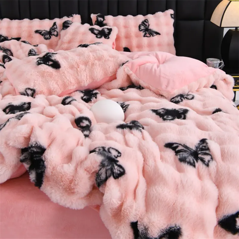 Fluffy Faux Rabbit Fur Butterfly Duvet Cover Set, Luxury Soft Warm Comfy Bed Set Solid Color 3-Piece Bedding with 1 Duvet Cover & 2 Matching Pillowcases, Machine Washable for Bedroom, Dorm & Guest Room, Ideal Christmas & Holiday Gift, No Insert Included