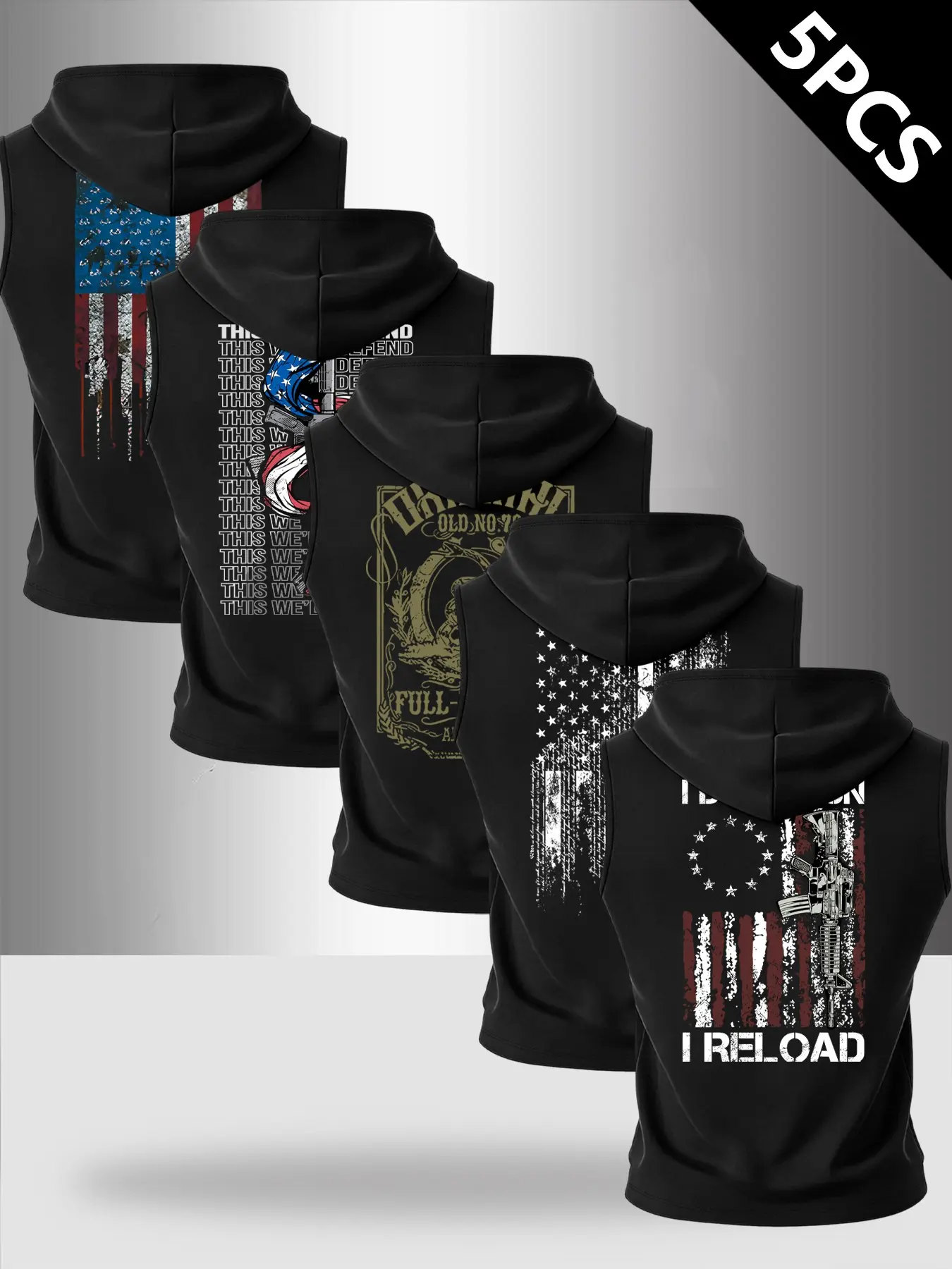 5-Pack Men's Sleeveless Hooded Vest, Graphic Print Design, Ideal for Fitness and Martial Arts, Casual Daily Wear, Athletic, Casual Gym Vests