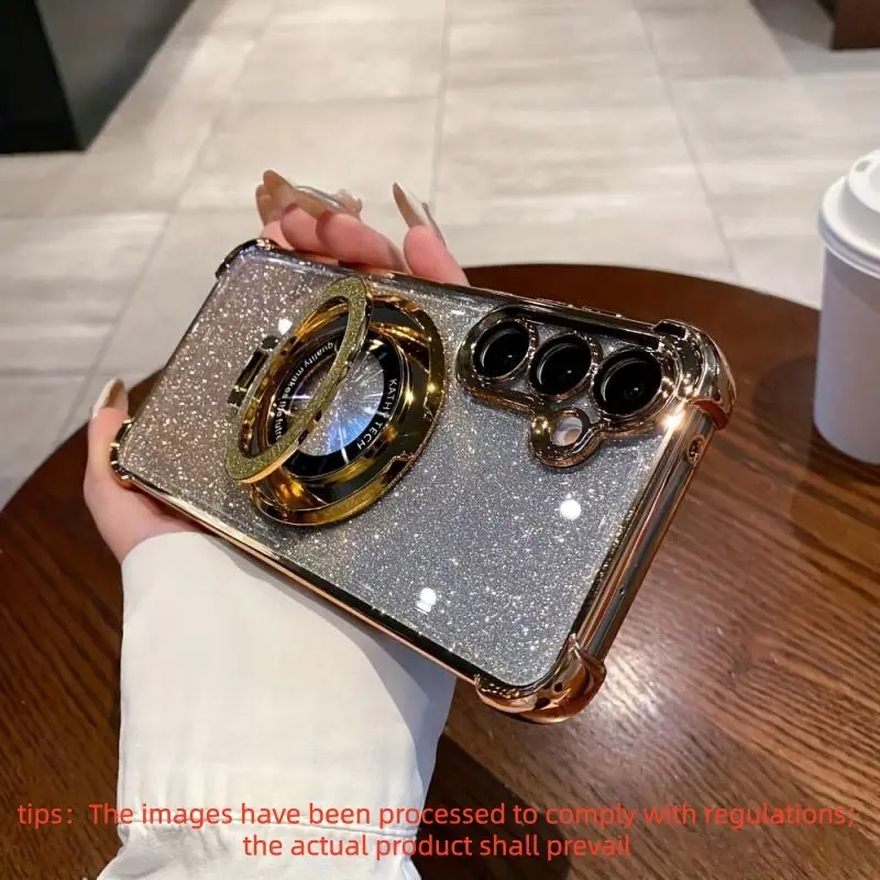 Glitter Stand with Four Corner Air Cushion Magnetic Holder And a Anti-Drop Shockproof Protective Case Cover, Smartphone Cover for Various Samsung Galaxy Models Including A56, A55, A54, A53, A36, A35, A34, A26 Accessories
