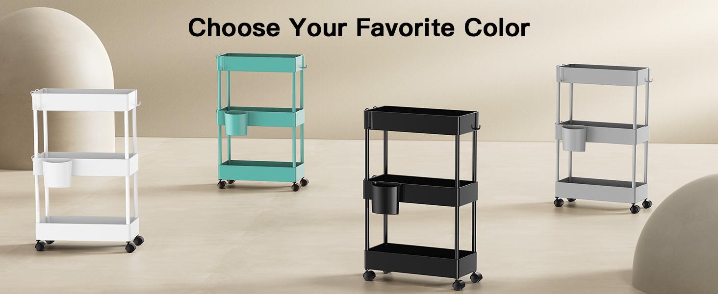 Slim Storage Cart with Wheels - 3 Tier Bathroom Organizers and Storage Cart - Rolling Carts for Bathroom, Kitchen, Narrow Space, Laundry Room,Black