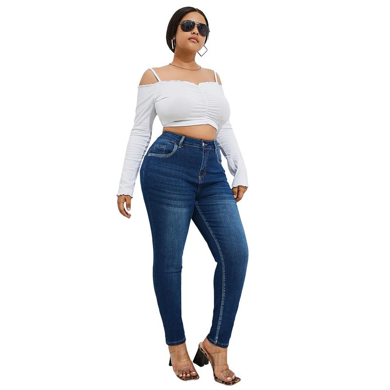 Women's Plus Size Stretchy Skinny Jeans, Ripped Distressed Denim, Basic Style Ankle-Length Denim Pants