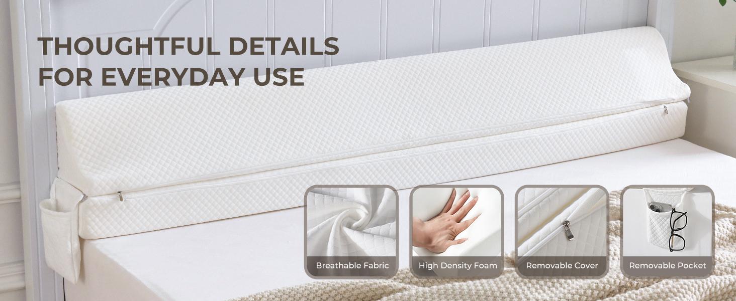 Bed Wedge Gap Filler King Size, Wedge Pillow for Headboard Gap, Foldable Mattress Gap Filler Close The Gap (0–7") Between Headboard and Mattress, Bed Crack Pillow, 76*10*6 in, White