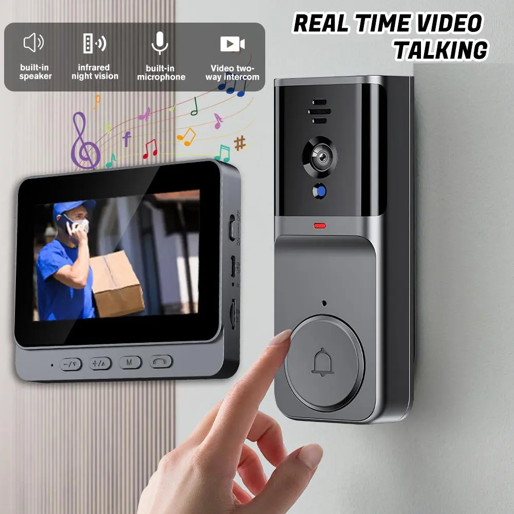 Smart 1MP (100W Pixels) Doorbell Camera with Screen, HD 720P Real-Time Video, Built-in Voice Changer Intercom, Auto Capture, Wide Angle Lens, Safe for Kids & Elderly