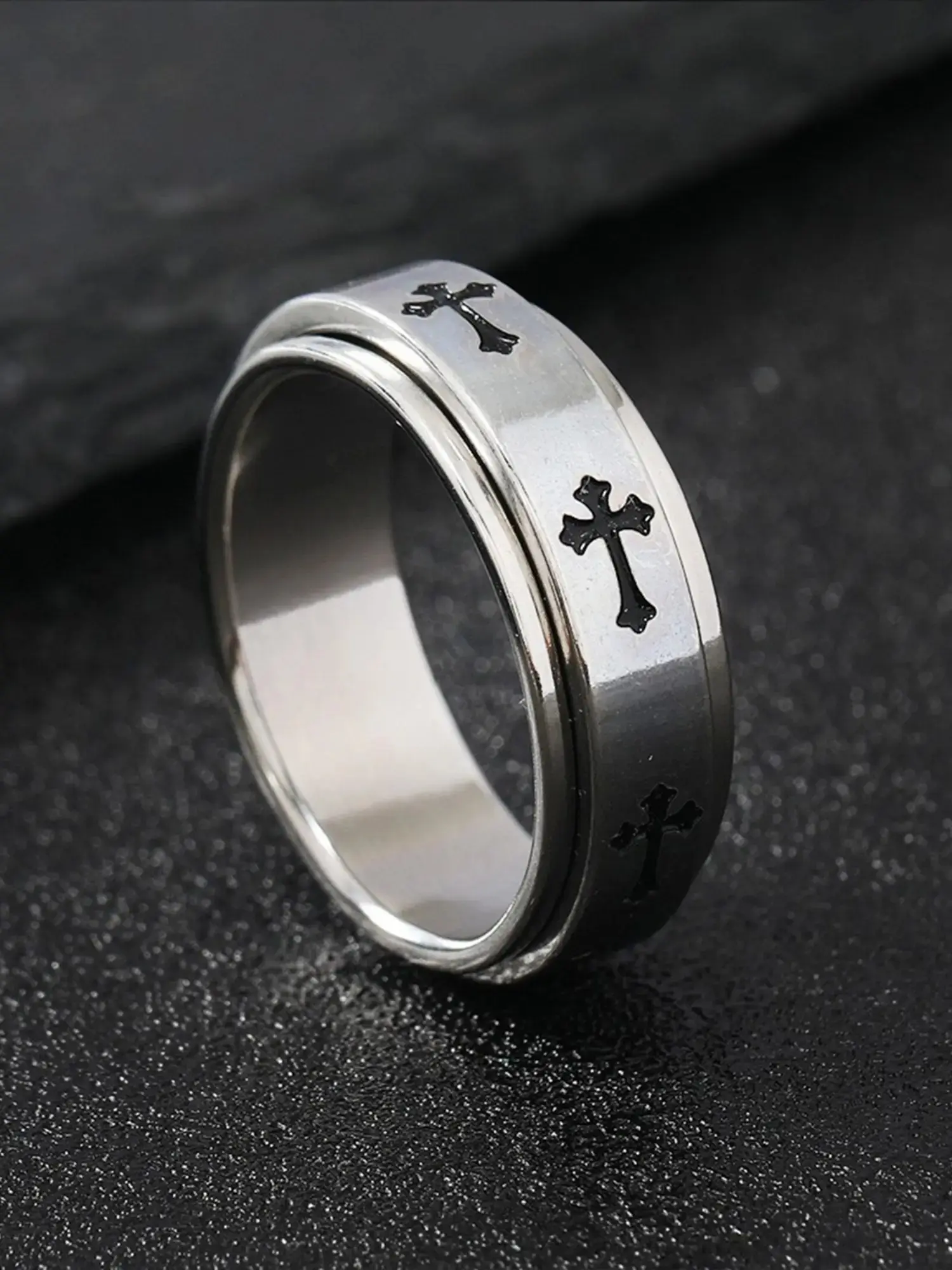 Stainless Steel Men's Jesus Cross Engraved Ring, Vintage Religious Wedding Band, Durable Christian Jewelry Gift for Faith Occasions, Stacking Rings, Unique Rings, Stackable Rings, Stackable Finger Rings, Inspirational Jewelry