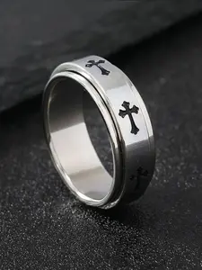 Stainless Steel Men's Jesus Cross Engraved Ring, Vintage Religious Wedding Band, Durable Christian Jewelry Gift for Faith Occasions, Stacking Rings, Unique Rings, Stackable Rings, Stackable Finger Rings, Inspirational Jewelry