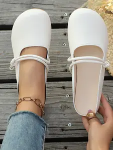 Women's Sweet Strap Mary Jane Flats, Soft Sole Non Slip Slip On Mules for Daily Commute Shopping Date Casual Footwear