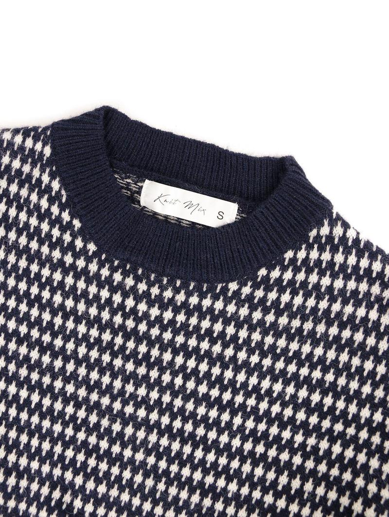 Women's Random All Over Print Contrast Binding Sweater, Classic Pullover, Casual Long Sleeve Round Neck Jumper for Fall & Winter, Fashion Ladies' Knitwear for Daily Wear