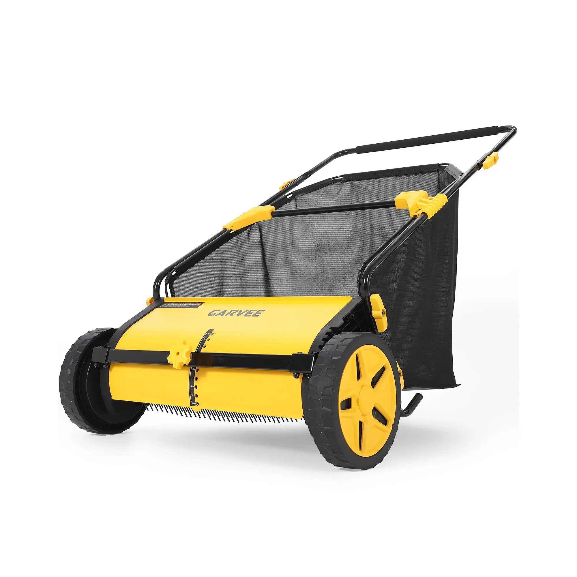 Heavy-Duty 21-Inch Push Lawn Sweeper – Steel Frame Outdoor Yard Cart with 3.5 cu ft Mesh Bag, 10" Rubber Wheels, 4 Rotating Brushes, Adjustable Height, Efficient Leaf Collector – Black + Orange (RAL2004)