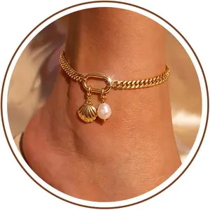 Robaice Ankle Bracelets for Women, Waterproof 14K Gold Plated Anklet Non Tarnish，Chunky Cuban Link Chain Anklets Adjustable Trendy Summer Beach Jewelry Gifts for Women