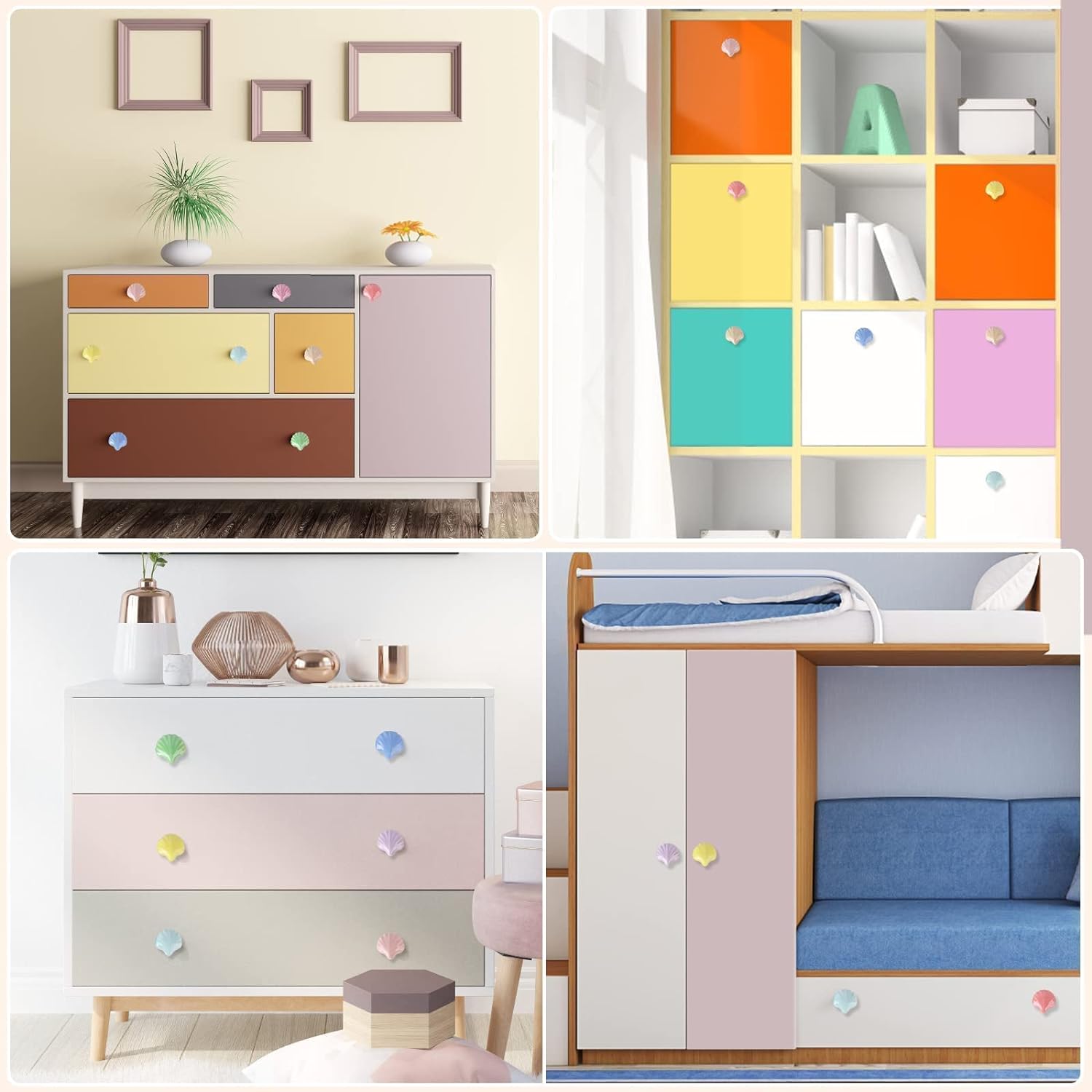 Shell Shaped Ceramic Knobs, Cabinet Dresser Drawers & Doors Pulls Handles with Screws, Furniture Knobs for Closet Cupboard Wardrobe