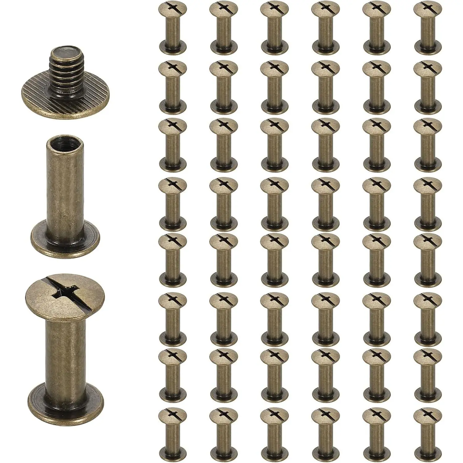 50set Chicago Screw M4 x 14mm 16mm Length Metal Phillips Rivet Stud Screw Bolts Binding Post Screw for DIY Leather Belt Bag Craft Bookbinding, Bronze