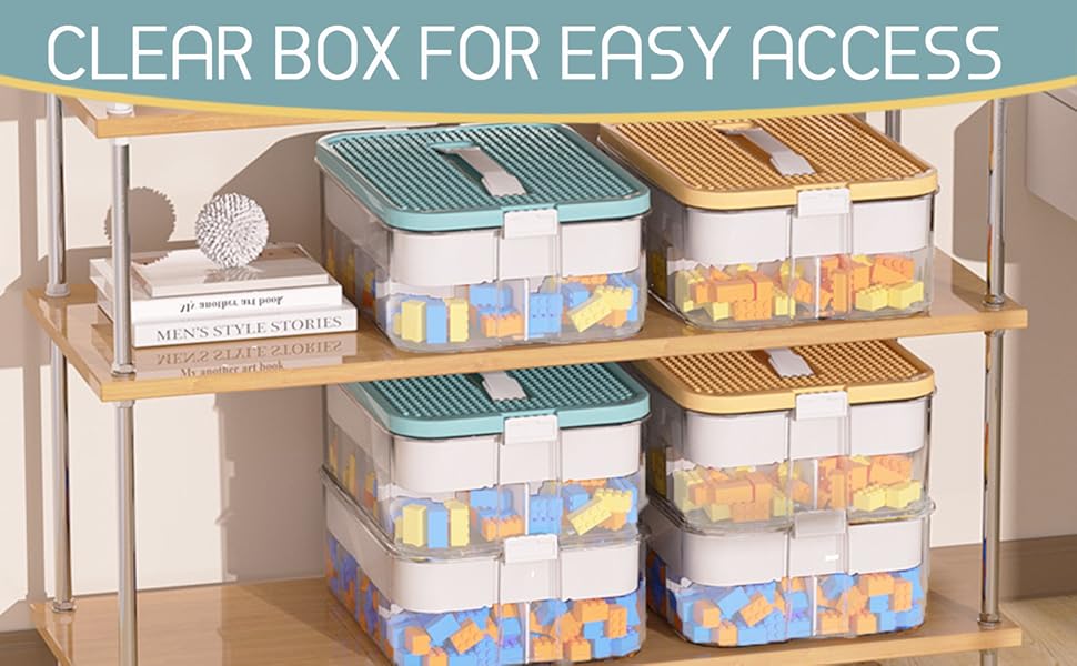 Plastic Storage Organizer for Lego Box Kids Child Toy Stackable Containers with Lids Bins 3 Layers Adjustable Compartments Building Blocks Chest Case
