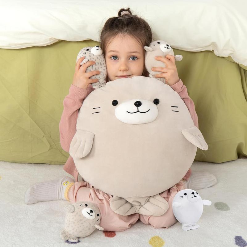 5Pcs Fat Seal Plush with 4 Babies Inside - 20" Giant Ultra Soft Seal Stuffed Animal Throw Pillow - Squishy Mother-Babies Collection Gift for Seal Lover,Kids,Boys, Gray