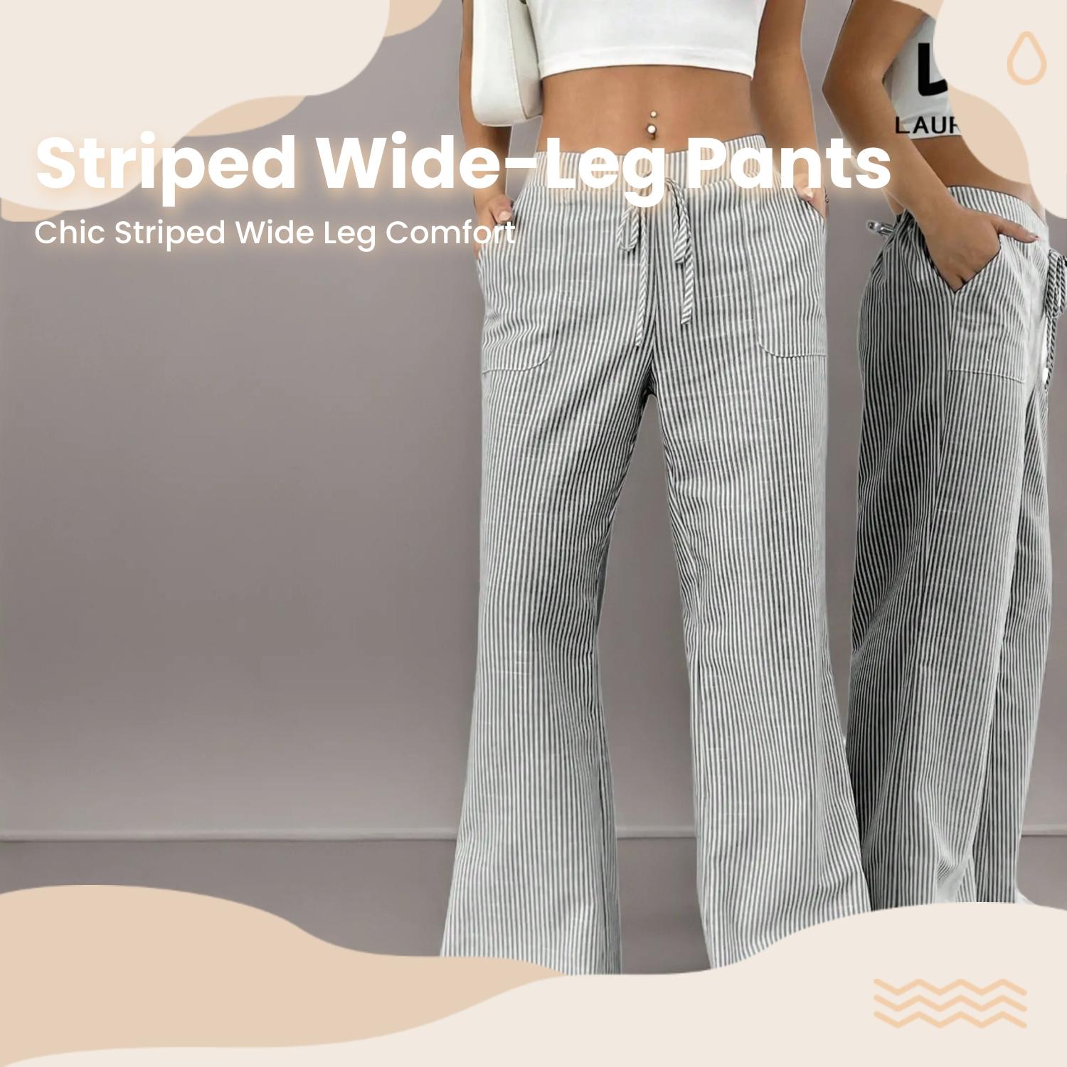 Women's Striped Print Wide Leg Pants, Casual Comfy Trousers for Daily Wear, Ladies Bottoms for All Seasons