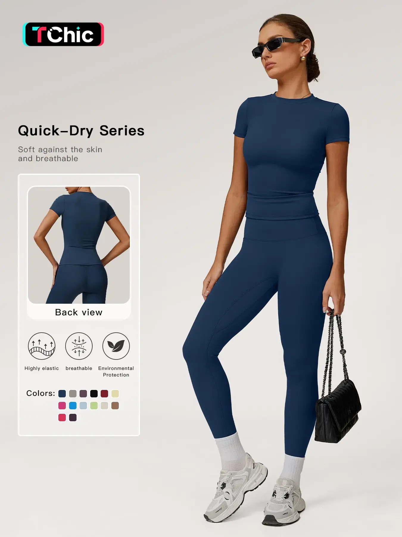 Women's Solid Color Top & High Waist Leggings Sports Set, Exercise Clothing, Casual Comfy Breathable Two-piece Sports Outfit for Yoga Gym Workout Running, Ladies Sportswear for All Seasons