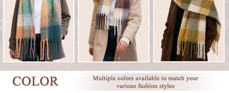 Womens Winter Scarf Chunky Plaid Thick Blanket Scarf Big Coloured Warm Shawl Wrap