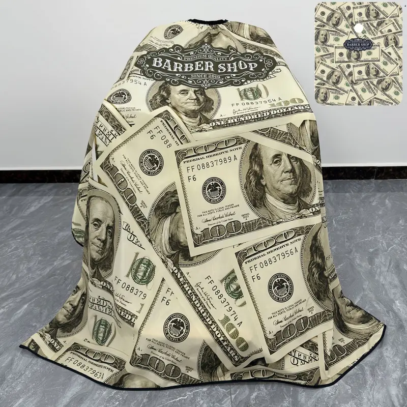 Unique Dollar Bill Vintage Barber Cape, Oversized Hairdressing Gown with Adjustable Neck Closure, Professional Unisex Salon Gear for All Genders, Barber Equipment