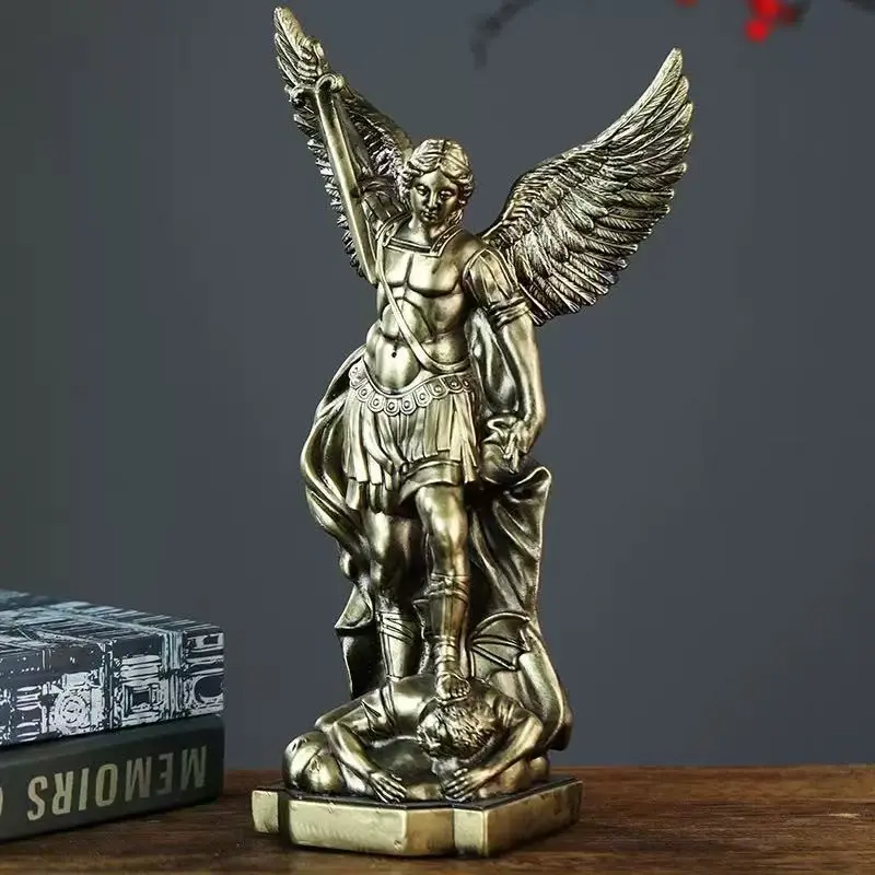Saint Michael Archangel Statue, Bronze Resin Saint Michael Statue, Victory over Satan Collection or Decoration, Religious Art Sculpture