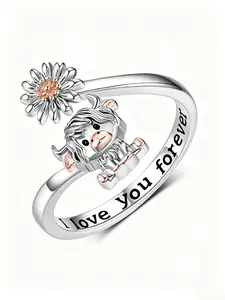 Highland Cow Adjustable Ring, Cute Daisy Design, Hypoallergenic, "I Love You Forever" Engraved, Perfect Gift for Her, Jewelry for Daily Wear, Unique Gift for Animal Lovers, Simple Open Ring, Metal Ring, Christmas Gift, Birthday Gift