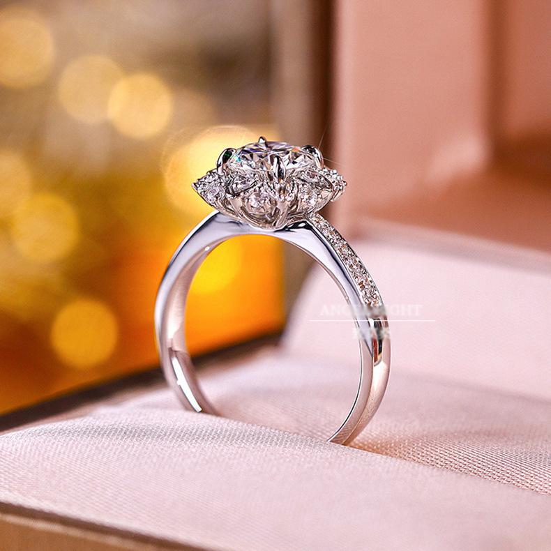 2-carat eight-heart eight-arrow PT950-plated cluster-set full-diamond simulated imported moissanite open ring for women