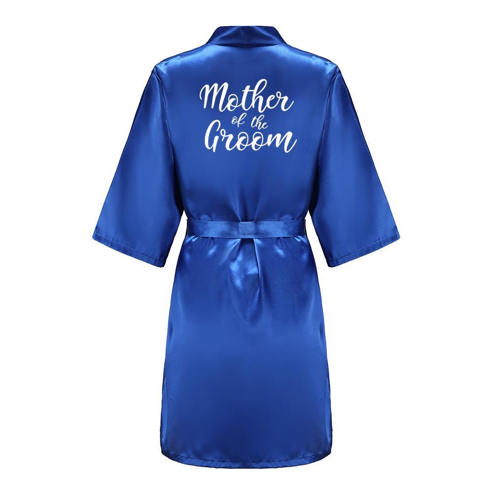 Wedding Party Team Bride Robe With White Letters Kimono Satin Pajamas Bridesmaid Royal Blue Bathrobe
