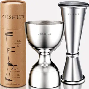 2 Pack Jigger for Bartending，Premium Bell Jigge and Japanese Jiggers,Double cocktail Jigger Premium 304 Stainless Steel jigger 2 0Z 1OZ with Measurements inside
