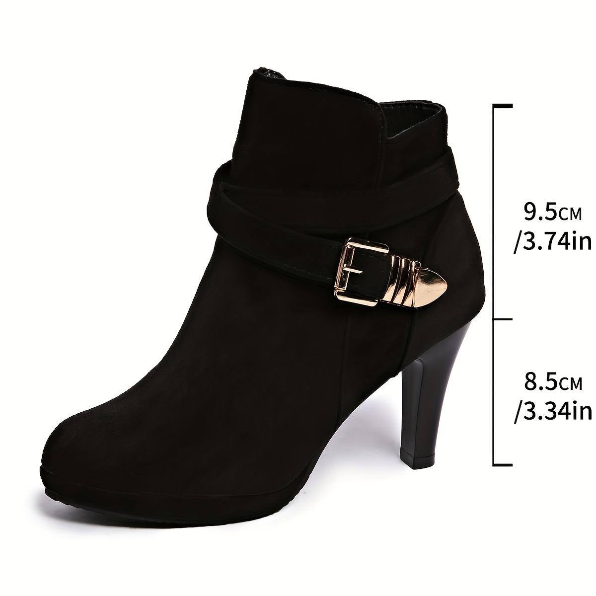 A Pair of Women's High Quality Platform Chunky Heel Side Zipper High-Heeled Ankle Booties, Women Shoes
