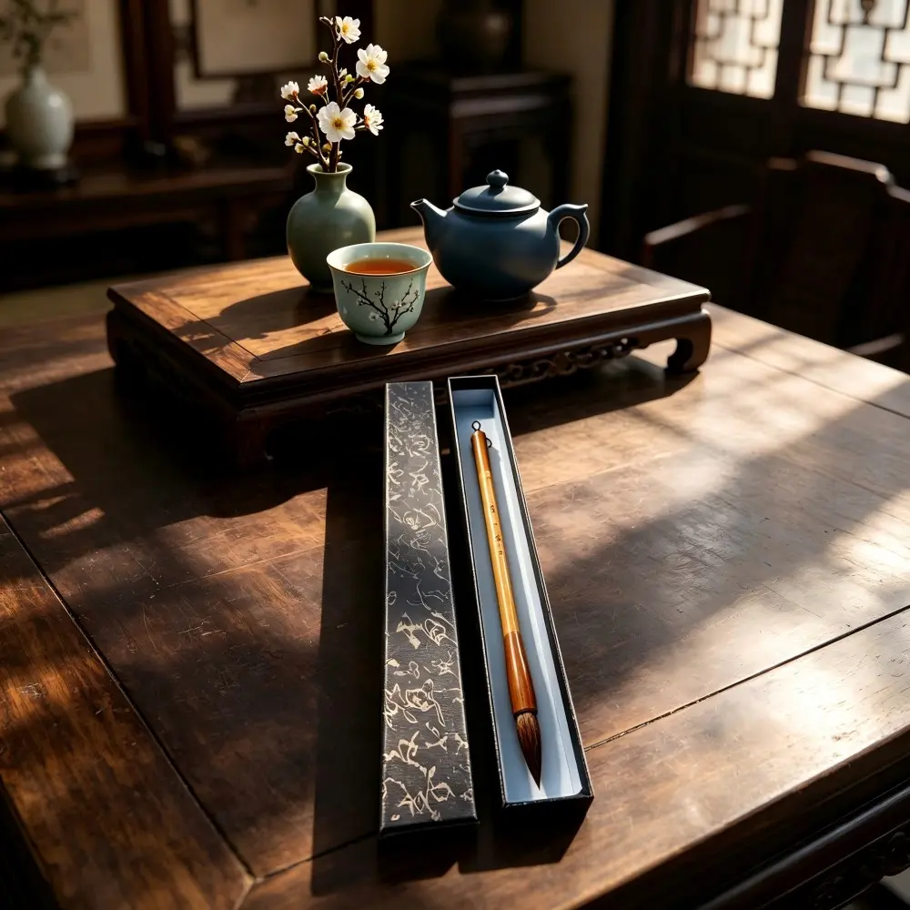 5pcs Traditional Chinese Calligraphy Brush Gift Box, Vintage Art Storage Case, High-End Painting Tools Packaging, Creative Gift Box