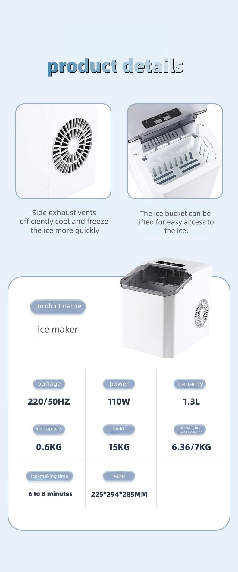 Mini Ice Maker Machine, Portable Compact Design for Home Bar Student Dormitory Apartment Use, Quick Ice Making Functionality