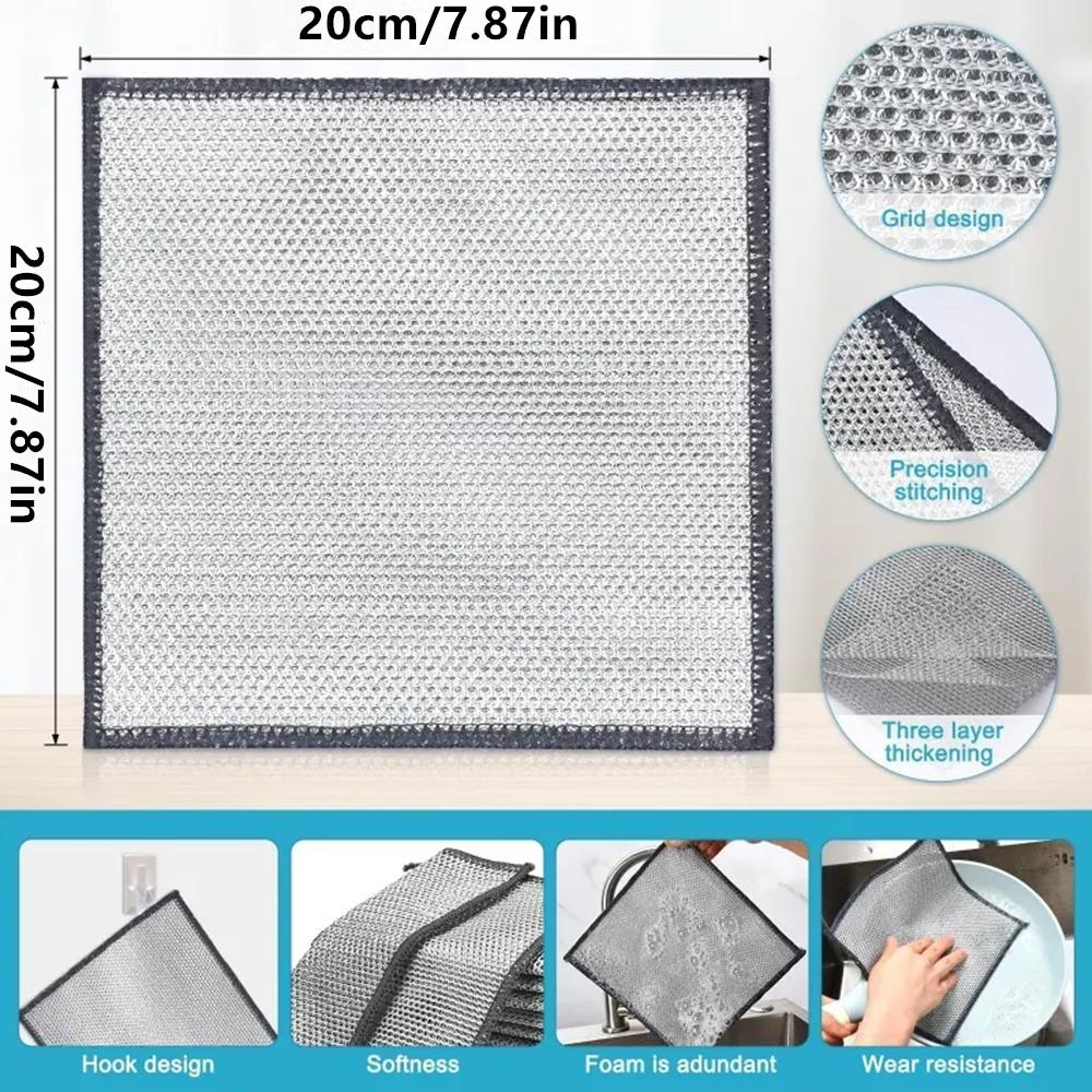 3 Layer Thickened Dish Cloth, 2/10pcs Non-scratch & Odor-free Reusable Wire Scrubber Rag, Kitchen Cleaning Tool for Sink, Stove Top, Countertop, Reusable Cleaning Cloths