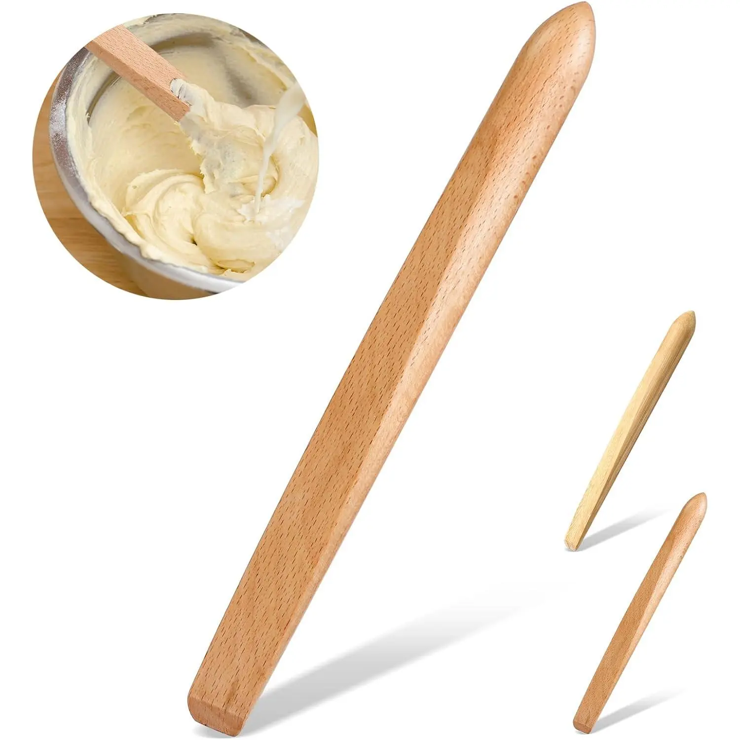 11 Inch Wooden Sourdough Mixing Stir Stick Spurtle,Beech | Bread Making Tools Paddle, for Kitchen Cooking, Fits Deep Bowls, Smooth Finish