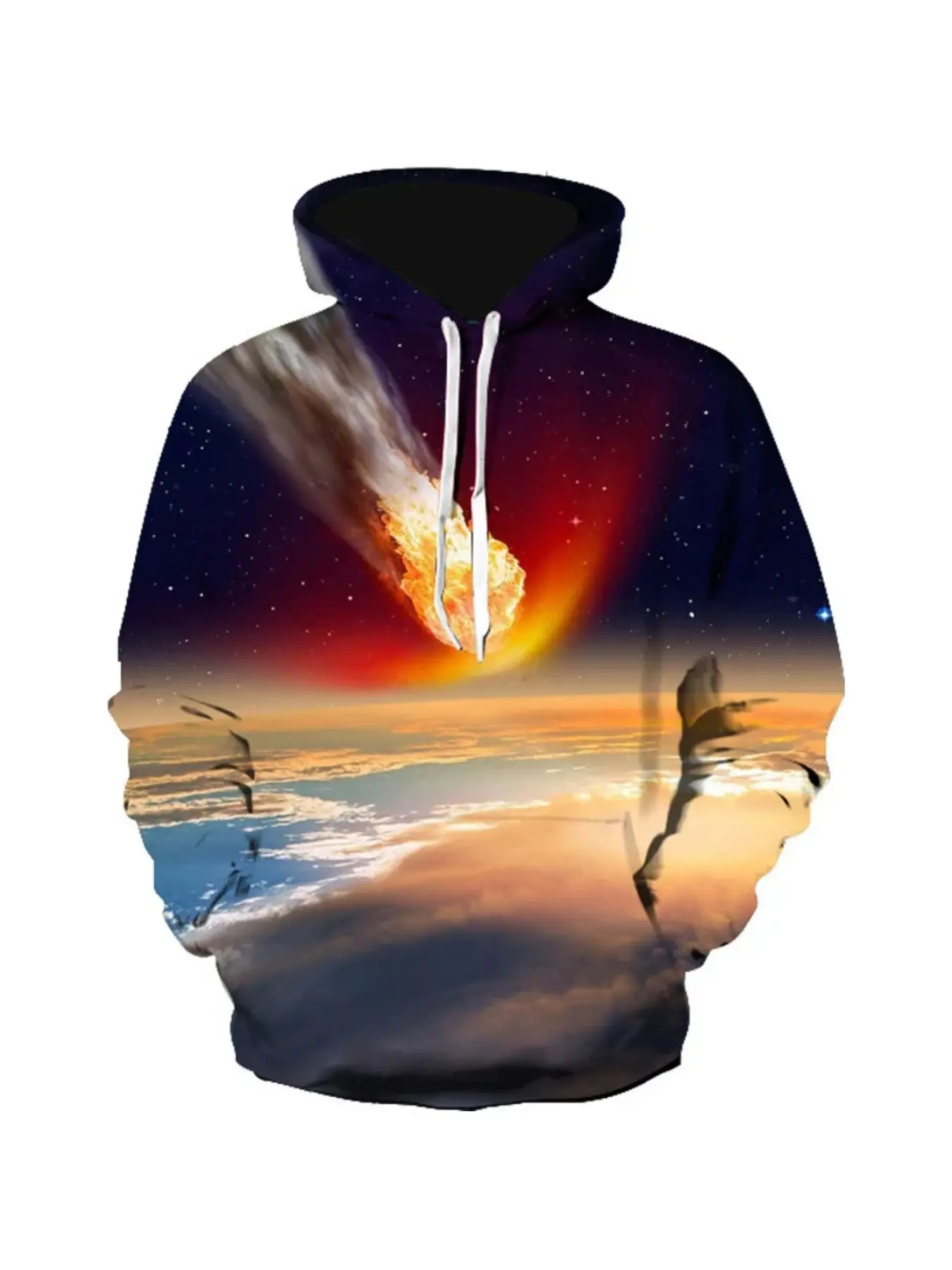 Starry Sky Meteor Cloud Sea 3D Printed Hoodie, Sci-fi Landscape Trendy Casual Pullover
