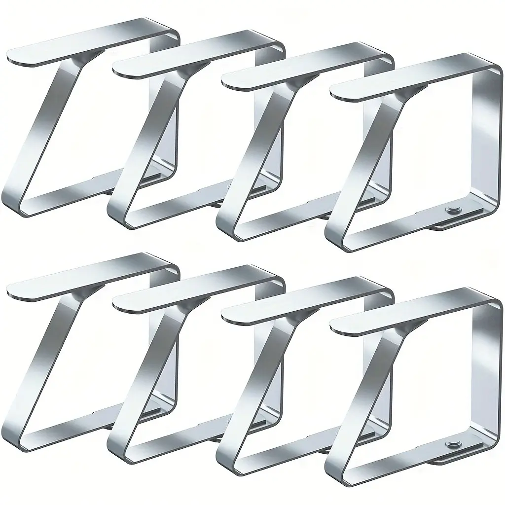 8 Piece Stainless Steel Tablecloth Clips Set, Silver Color, Suitable for Tables Up to 3 Cm Thick, 4 Cm X 8 Pieces