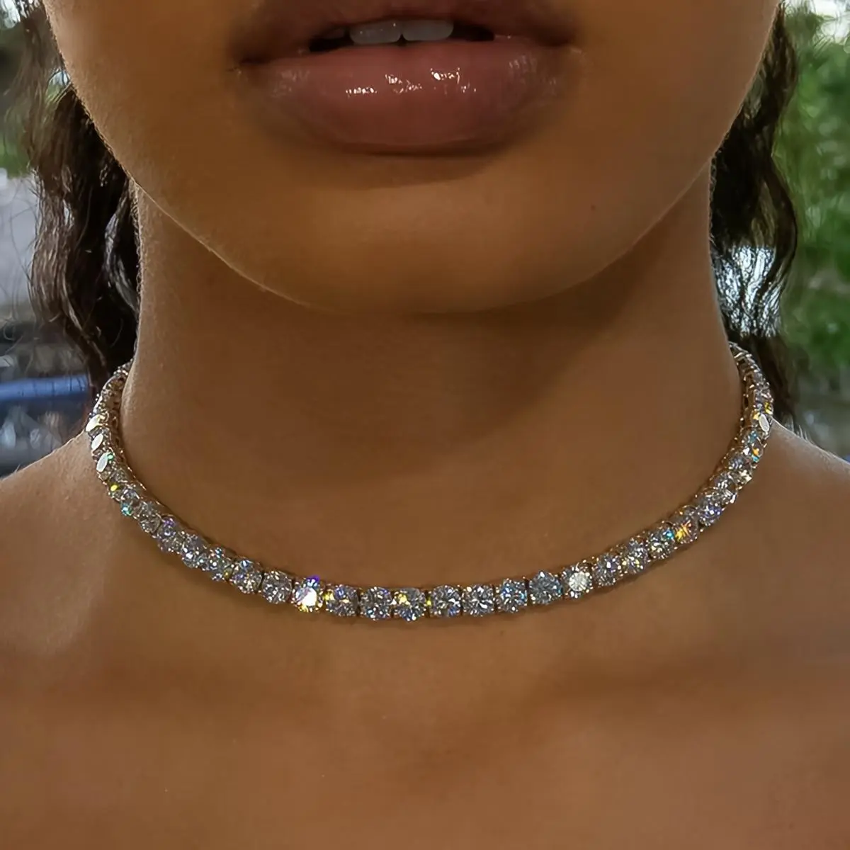 Elegant Tennis Choker Necklace with Glittery Rhinestones, Beaded Jewelry for Formal Wear, Unisex Evening Accessory & Anniversary Gift, Rhinestone-Adorned, Beaded Rhinestone Necklaces