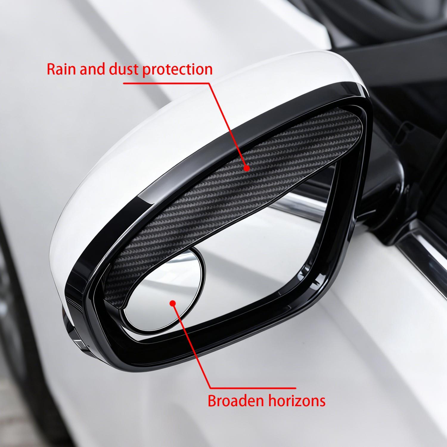 2pcs Carbon Fiber Textured Blind Spot Mirrors with 360° Rotation, Convex Rain Guard & Left Side Installation - Fit for All Cars, Trucks, SUVs - Keeps You Dry in Rain, Enhances Visibility, Vehicle Safety Accessories, Modern Car Accessory, Durable Mirror
