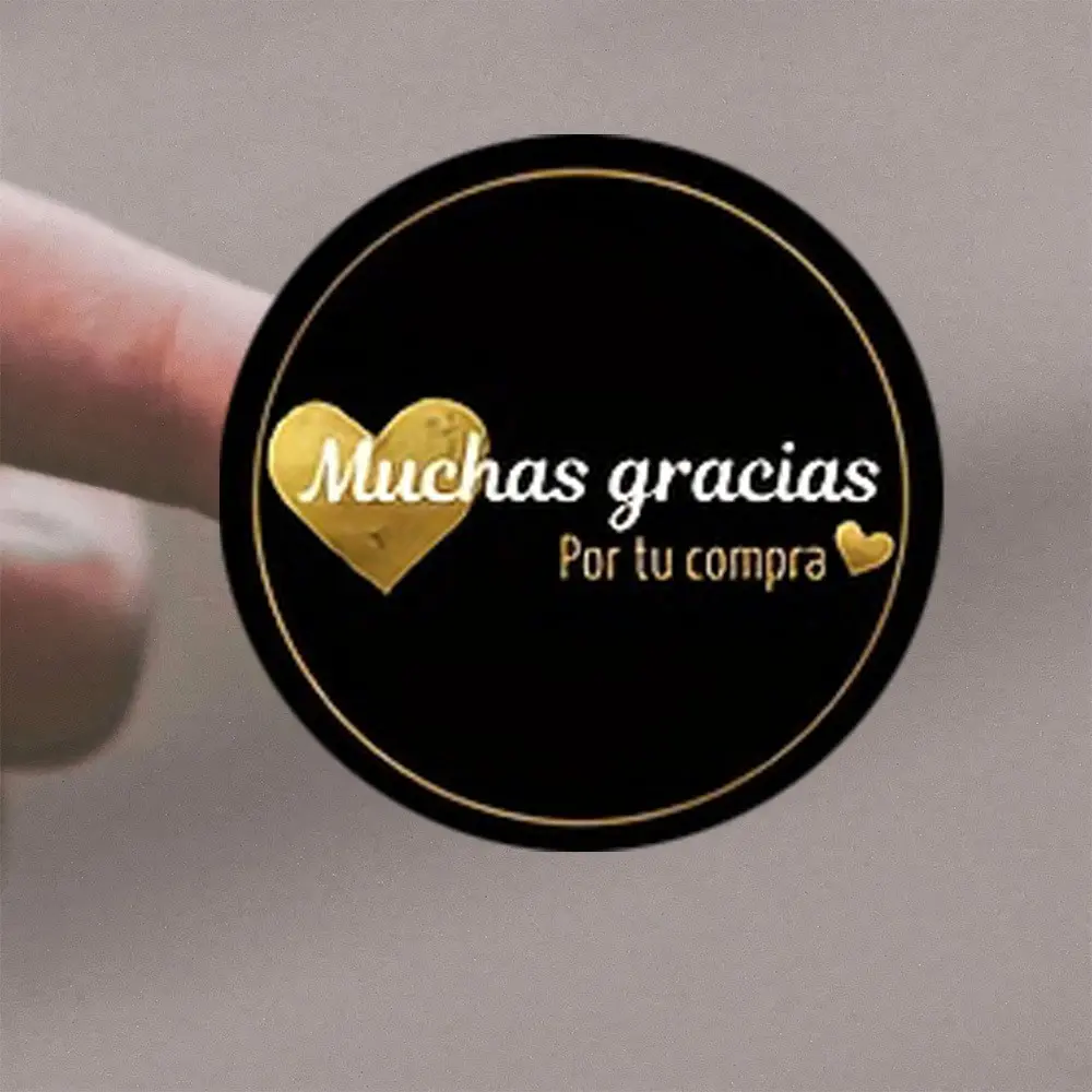 72 Elegant Gold Heart Thank You Stickers, Spanish Language, Round Gift Tags, Ideal for Business and Customer Appreciation, Perfect for Packaging and Display, Gift Stickers Labels For Presents