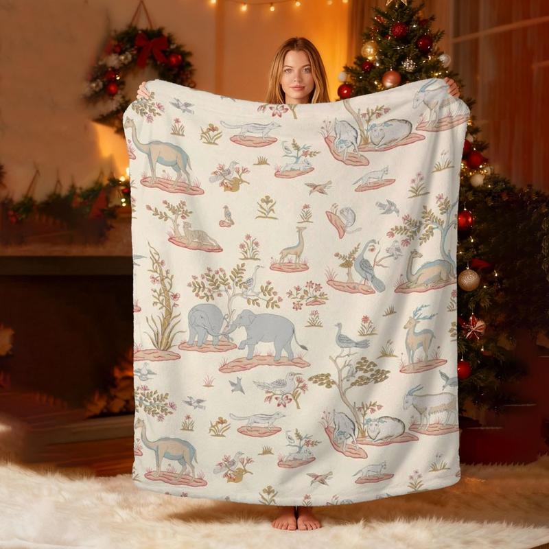 Vintage Elephant Flannel Blanket, Super Soft All-Season Throw, Baby Room Nap, Home Art Decor, Travel Blanket, Office Knee Pad