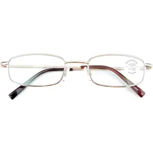 Modern Rectangular Metal Slim Lightweight Progressive Clear Reading Glasses - Zero Power Top - No Bubble
