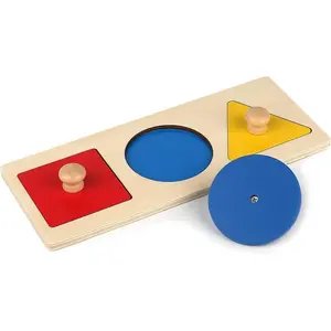 Montessori Multiple Shape Puzzle First Shapes Jumbo Knob Wooden Puzzle Geometric Shape Puzzle Toddler Preschool Learning Material Sensorial Toy for Toddler Shape & Color Sorter (3 Pieces)fidget toys