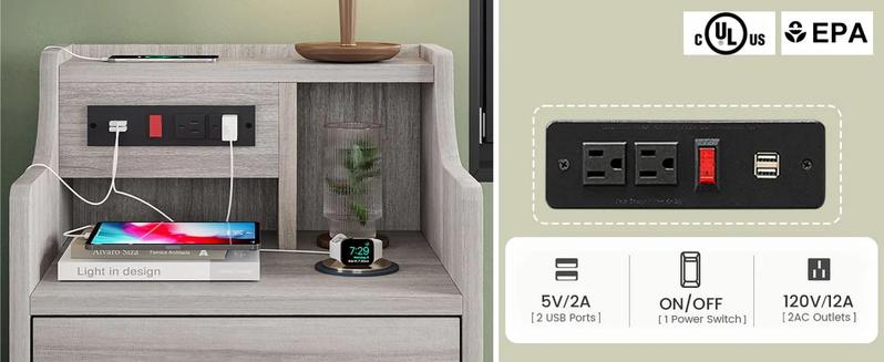 Sikaic Grey Nightstand with 3 Drawers & Charging Station Modern Bedside Table 2 USB Ports 2 Outlets for Phones Tablets Ideal for Bedroom Essentials Sikaic Grey Nightstand with 3 Drawers & Charging Station Modern Bedside Table 2 USB Ports 2 Outlets for Phones Tablets Ideal for Bedroom Essentials