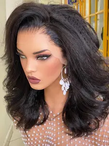 High Density 180% Yaki Wavy Full Head Wig, 13x4 Lace Front, Free Parting, Realistic Human Hair Feel, 26 Inches Long, Women's Long Hair Cap